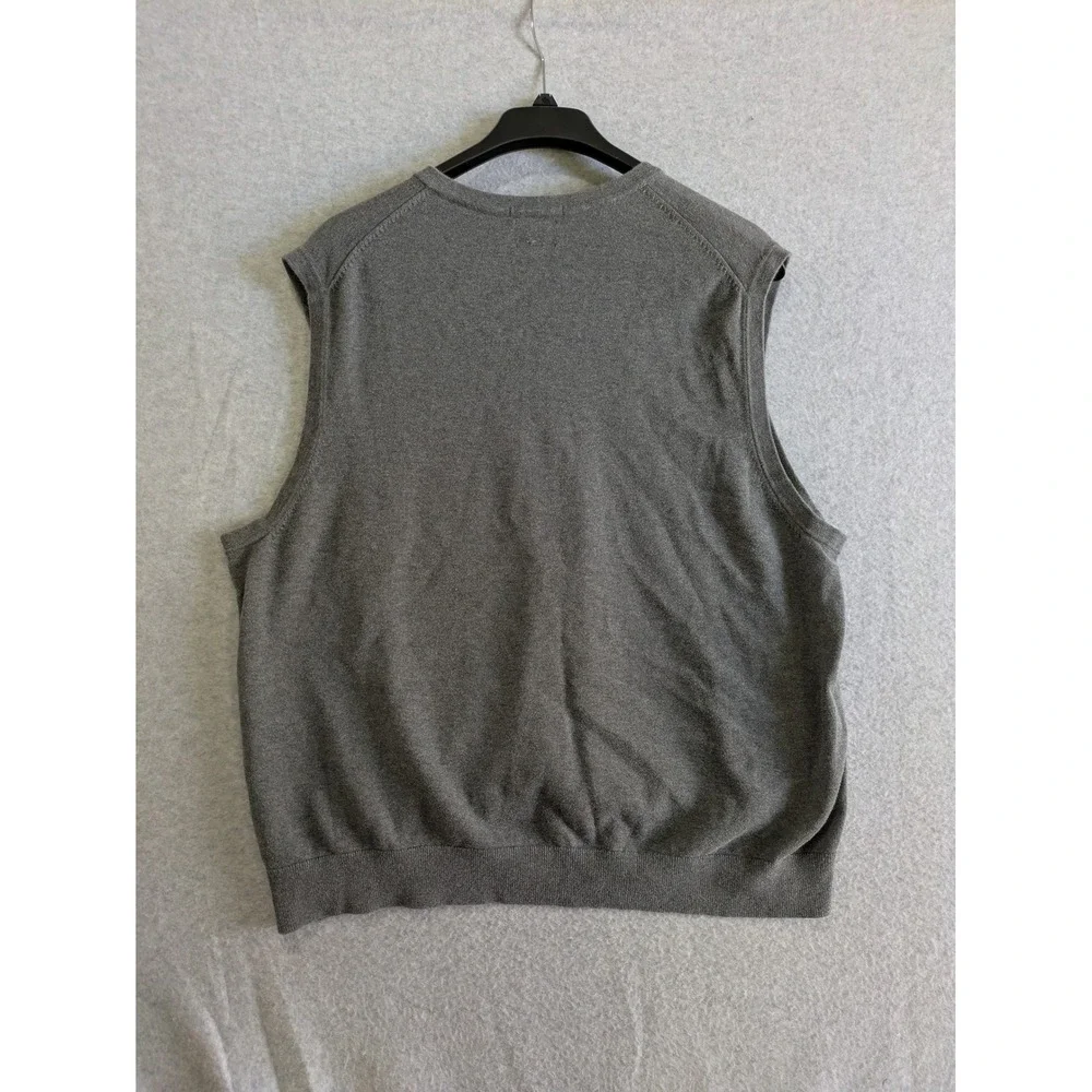 Lands' End Supima Cotton‎ Sweater Vest Men's 2XL Gray V-Neck Golf Pullover
